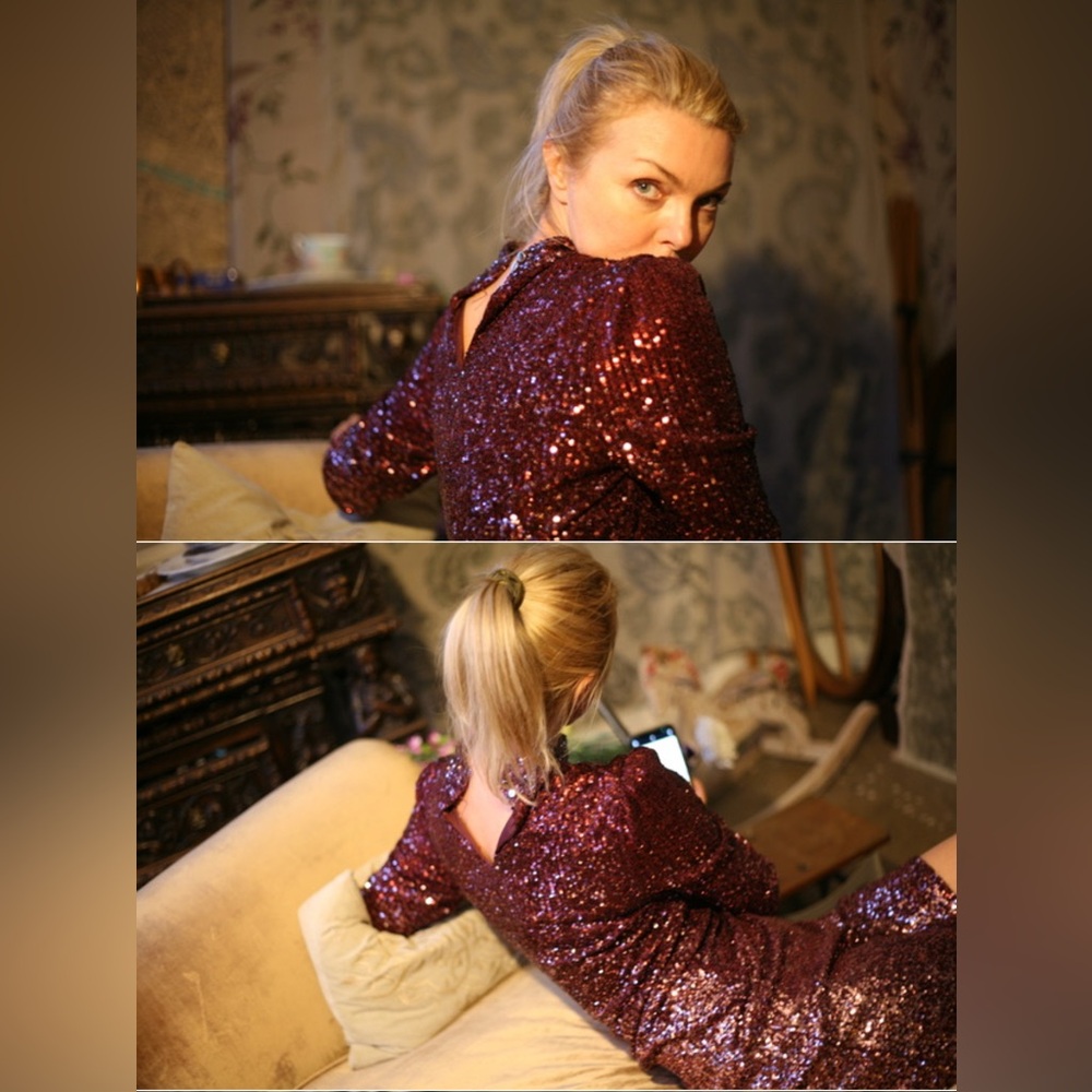 Vintage glittery wine color sequenced Dress Dinner Party Night out Sz 4/6